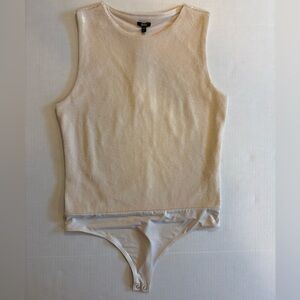 Express Body Contour sequine sleeveless beige bodysuit size large NWT